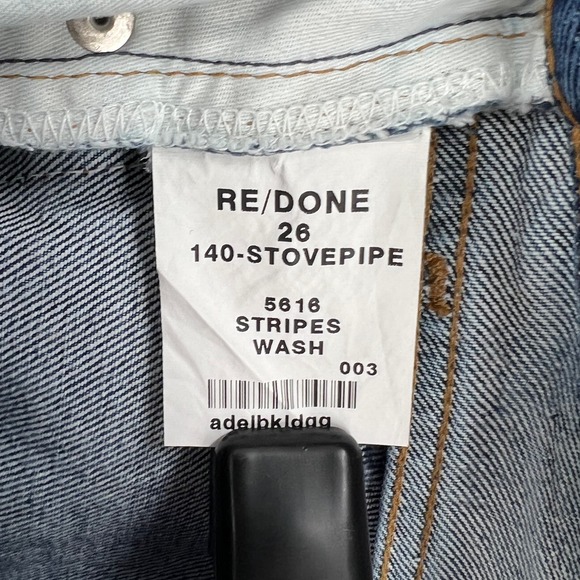 RE/DONE Jeans Womens 26 Blue Stovepipe Stripes Wash High Rise Slim Straight - Picture 10 of 14